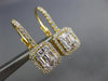 .89CT DIAMOND 18KT YELLOW GOLD 3D ROUND & BAGUETTE SQUARE HALO HANGING EARRINGS