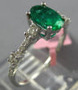 ESTATE 1.09CT DIAMOND & AAA EMERALD 18KT WHITE GOLD OVAL & ROUND ENGAGEMENT RING