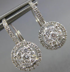 .86CT DIAMOND 18KT WHITE GOLD 3D CLUSTER HALO FLOWER LEVERBACK HANGING EARRINGS