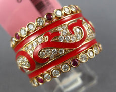 WIDE 1.6CT DIAMOND & AAA RUBY & RED ENAMEL 18KT ROSE GOLD FILIGREE ETERNITY RING