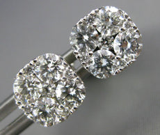 1.09CT DIAMOND 18KT WHITE GOLD 3D ROUND CLUSTER INVISIBLE SQUARE STUD EARRINGS