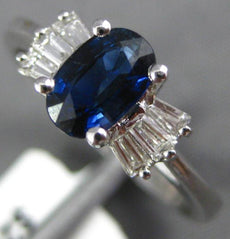1.18CT DIAMOND & AAA SAPPHIRE 18K WHITE GOLD OVAL & BAGUETTE BOW ENGAGEMENT RING