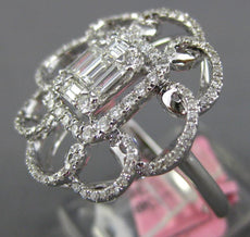 .93CT DIAMOND 18K WHITE GOLD ROUND & BAGUETTE CLUSTER INVISIBLE FLOWER LOVE RING