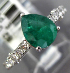 1.51CT DIAMOND & AAA EMERALD 14K WHITE GOLD ROUND & PEAR SHAPE ENGAGEMENT RING