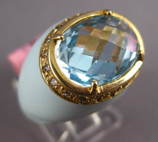 5.1CT DIAMOND & AAA BLUE TOPAZ & ENAMEL 14K YELLOW GOLD 3D OVAL & ROUND FUN RING