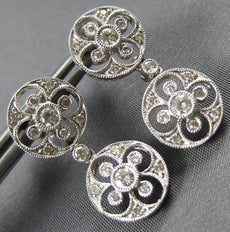 ESTATE .52CT DIAMOND 14KT WHITE GOLD CIRCULAR FLOWER FILIGREE HANGING EARRINGS