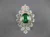 EXTRA LARGE 7.6CT DIAMOND & AAA EMERALD 18K WHITE GOLD OVAL FLOWER COCKTAIL RING