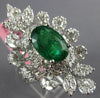 EXTRA LARGE 7.6CT DIAMOND & AAA EMERALD 18K WHITE GOLD OVAL FLOWER COCKTAIL RING