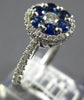 1.01CT DIAMOND & AAA SAPPHIRE 18KT WHITE GOLD 3D ROUND FLOWER HALO FILIGREE RING