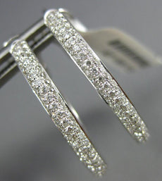 ESTATE .77CT DIAMOND 18K WHITE GOLD MULTI ROW PAVE CLIP ON HOOP HANGING EARRINGS