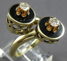 ANTIQUE LARGE .40CT DIAMOND & BLACK ENAMEL 14KT YELLOW GOLD CIRCULAR RING #27799
