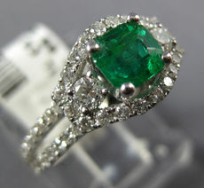 1.21CT DIAMOND & AAA EMERALD 14KT WHITE GOLD 3D CUSHION & ROUND ENGAGEMENT RING