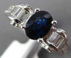 1.75CT DIAMOND AAA SAPPHIRE 18K WHITE GOLD OVAL ROUND & BAGUETTE ENGAGEMENT RING