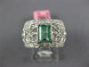 WIDE 1.81CT DIAMOND & AAA EMERALD 18K WHITE GOLD OPEN FILIGREE FLOWER FUN RING