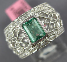 WIDE 1.81CT DIAMOND & AAA EMERALD 18K WHITE GOLD OPEN FILIGREE FLOWER FUN RING