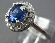 1.62CT DIAMOND & AAA SAPPHIRE 14K WHITE GOLD 3D OVAL HALO FLOWER ENGAGEMENT RING