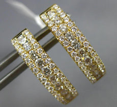 ESTATE .67CT DIAMOND 18KT YELLOW GOLD 3D 3 ROW OVAL HUGGIE HOOP HANGING EARRINGS