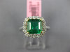 ESTATE 1.91CT DIAMOND & AAA EMERALD 18KT 2 TONE GOLD SQUARE HALO ENGAGEMENT RING