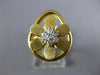 ESTATE WIDE .19CT DIAMOND 18KT WHITE & YELLOW GOLD 3D FLOWER TEAR DROP FUN RING