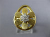 ESTATE WIDE .19CT DIAMOND 18KT WHITE & YELLOW GOLD 3D FLOWER TEAR DROP FUN RING