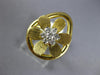 ESTATE WIDE .19CT DIAMOND 18KT WHITE & YELLOW GOLD 3D FLOWER TEAR DROP FUN RING