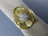 ESTATE WIDE .19CT DIAMOND 18KT WHITE & YELLOW GOLD 3D FLOWER TEAR DROP FUN RING