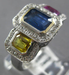 2.21CT DIAMOND & MULTI COLOR SAPPHIRE 18KT WHITE GOLD ROUND & BAGUETTE FUN RING
