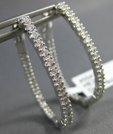 ESTATE 1.18CT DIAMOND 18KT WHITE GOLD 3D INSIDE OUT OVAL HOOP HANGING EARRINGS
