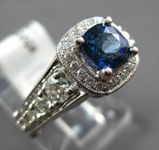1.83CT DIAMOND & AAA SAPPHIRE 14K WHITE GOLD 3D CUSHION FILIGREE ENGAGEMENT RING