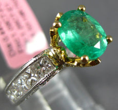 2.79CT DIAMOND & AAA EMERALD 18KT 2 TONE GOLD OVAL & ROUND CROWN ENGAGEMENT RING