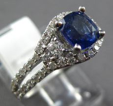 1.59CT DIAMOND & AAA SAPPHIRE 14K WHITE GOLD CUSHION CUT 3 STONE ENGAGEMENT RING