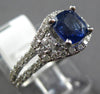 1.59CT DIAMOND & AAA SAPPHIRE 14K WHITE GOLD CUSHION CUT 3 STONE ENGAGEMENT RING