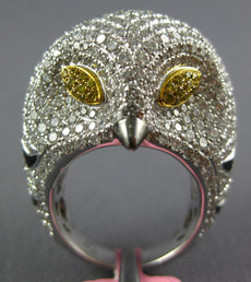 6.97CT WHITE & INTENSE CANARY DIAMOND & BLACK ENEAMEL 18KT WHITE GOLD OWL RING