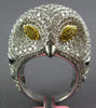 6.97CT WHITE & INTENSE CANARY DIAMOND & BLACK ENEAMEL 18KT WHITE GOLD OWL RING