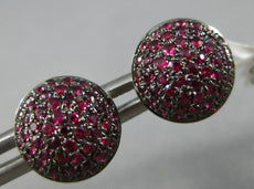ESTATE .99CT AAA RUBY 18K WHITE GOLD 3D MULTI ROW ROUND DOME SHAPE STUD EARRINGS