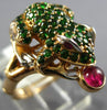 LARGE 1.87CT DIAMOND & AAA RUBY & TSAVORITE 14KT ROSE GOLD HAPPY LUCKY FROG RING