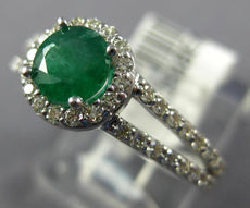 1.04CT DIAMOND & AAA EMERALD 14KT WHITE GOLD ROUND CLASSIC HALO ENGAGEMENT RING