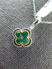 .50CT DIAMOND & AAA EMERALD 18KT TWO TONE GOLD 4 LEAF CLOVER FLOWER LOVE PENDANT