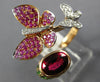 WIDE 1.94CT DIAMOND & AAA MULTI GEM 18KT ROSE GOLD 3D DOUBLE BUTTERFLY LOVE RING