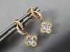 ESTATE .68CT DIAMOND 18KT YELLOW GOLD 3D CLUSTER 4 LEAF FLOWER HANGING EARRINGS