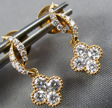 ESTATE .68CT DIAMOND 18KT YELLOW GOLD 3D CLUSTER 4 LEAF FLOWER HANGING EARRINGS