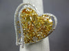 EXTRA LARGE 4.6CT WHITE & FANCY YELLOW DIAMOND 18K 2 TONE GOLD DOUBLE HEART RING