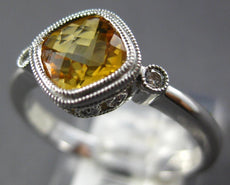 .80CT DIAMOND & AAA CITRINE 14KT WHITE GOLD CUSHION & ROUND 3 STONE BEZEL RING