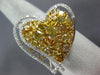 EXTRA LARGE 4.6CT WHITE & FANCY YELLOW DIAMOND 18K 2 TONE GOLD DOUBLE HEART RING