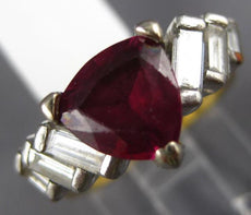 1.58CT DIAMOND AAA RHODOLITE 18K 2 TONE GOLD TRILLION & BAGUETTE ENGAGEMENT RING