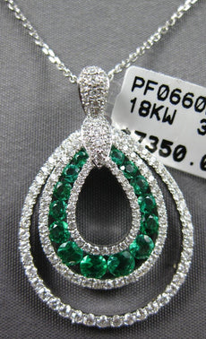 .78CT DIAMOND & AAA EMERALD 18KT WHITE GOLD 3D DOUBLE TEAR DROP FLOATING PENDANT
