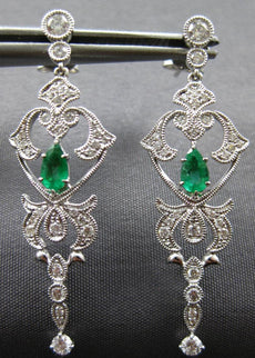 ESTATE .90CT DIAMOND & AAA EMERALD 18KT WHITE GOLD FILIGREE CHANDELIER EARRINGS