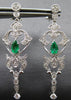 ESTATE .90CT DIAMOND & AAA EMERALD 18KT WHITE GOLD FILIGREE CHANDELIER EARRINGS