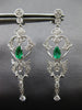 ESTATE .90CT DIAMOND & AAA EMERALD 18KT WHITE GOLD FILIGREE CHANDELIER EARRINGS