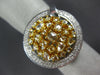 ESTATE 1.98CT WHITE & FANCY YELLOW DIAMOND 18K 2 TONE GOLD CIRCULAR CLUSTER RING
